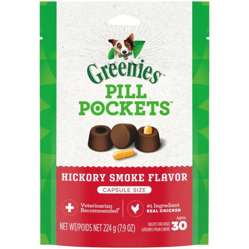 Greenies - Pill Pockets Dog Treats - Easy Capsule Medication Hiding Pouch - Hickory Smoke Flavor