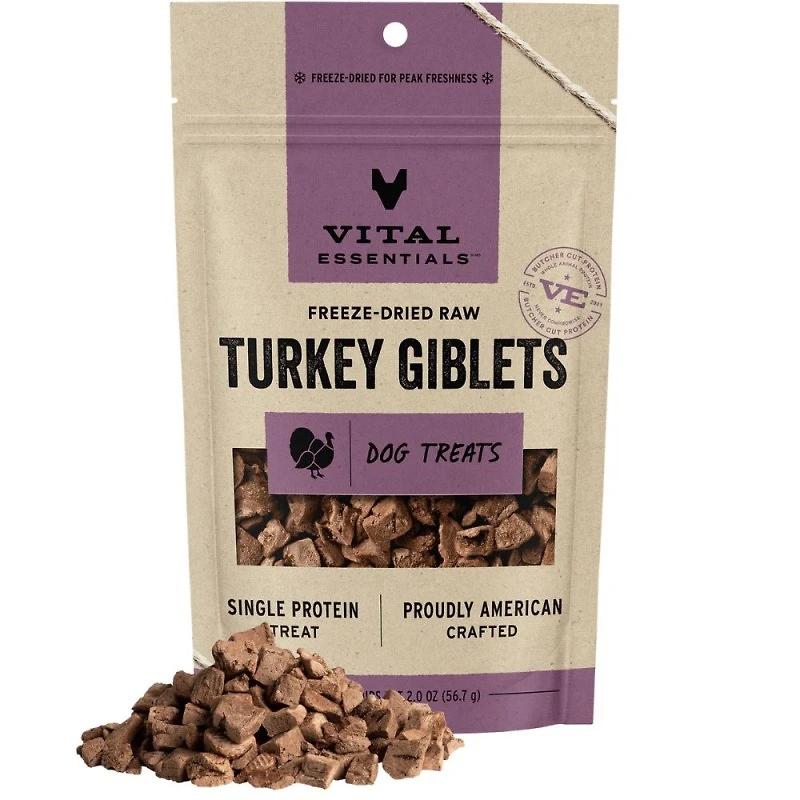 Vital Essentials - Freeze Dried Raw Dog Treats - High Protein,  Grain Free & Limited Ingredient - Turkey Giblets