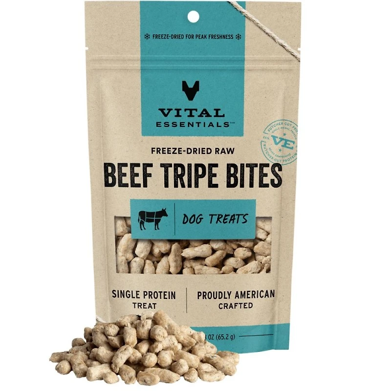 Vital Essentials - Freeze Dried Raw Dog Treats - High Protein,  Grain Free & Limited Ingredient - Beef Tripe Bites