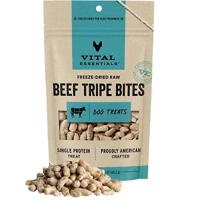 Vital Essentials - Freeze Dried Raw Dog Treats - High Protein,  Grain Free & Limited Ingredient - Beef Tripe Bites