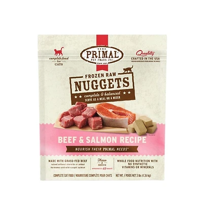 Primal - Frozen Cat Food Nuggets - Raw & Natural Nutrition - Beef & Salmon Recipe