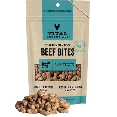 Vital Essentials - Freeze Dried Raw Dog Treats - High Protein,  Grain Free & Limited Ingredient - Beef Bites