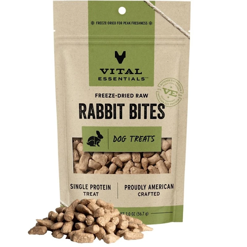 Vital Essentials - Freeze Dried Raw Dog Treats - High Protein,  Grain Free & Limited Ingredient - Rabbit Bites