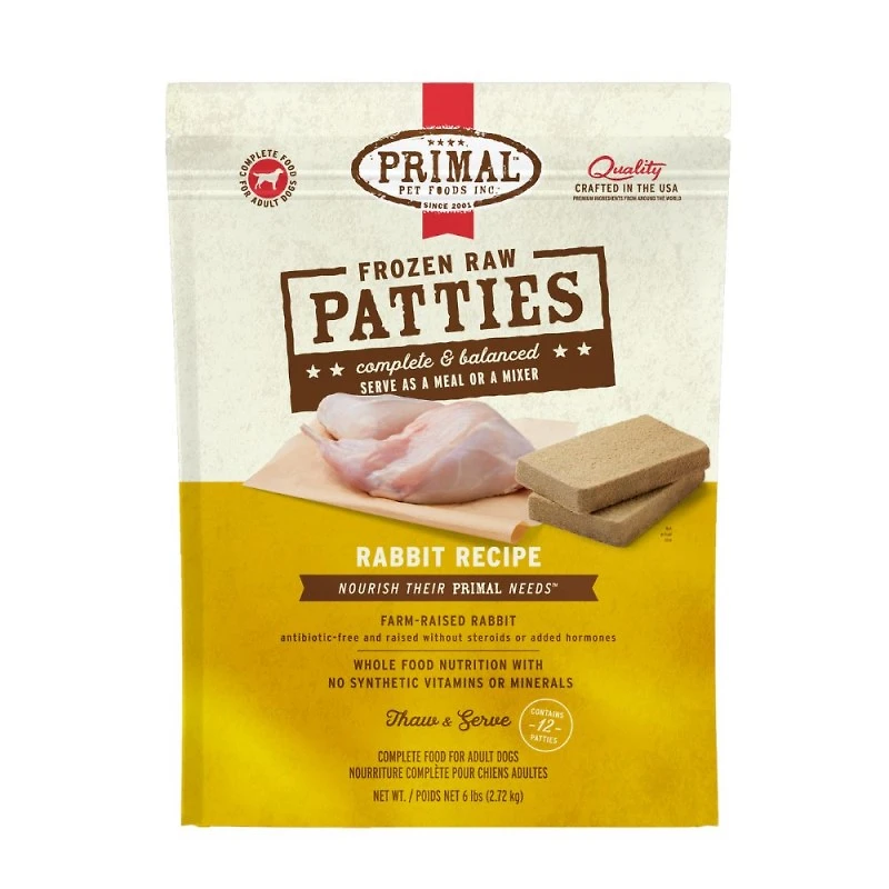Primal - Frozen Dog Food Patties - Raw & Natural Nutrition - Rabbit Recipe