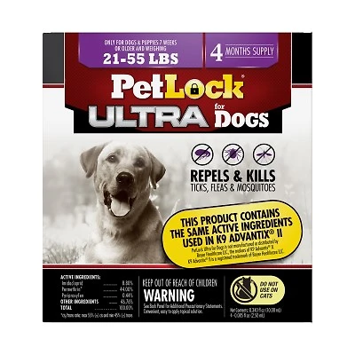 PetLock - 4M Flea & Tick Prevention - Fast Acting Monthly Protection - Large Dogs 21-55 lbs
