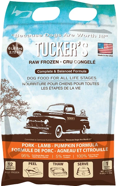 Tucker's - Raw Frozen Dog Food - Grain Free & High Protein Complete Diet - Pork,  Lamb,  & Pumpkin Formula