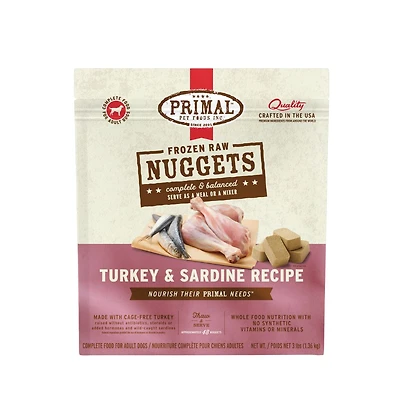 Primal - Frozen Dog Food Nuggets - Raw & Natural Nutrition - Turkey & Sardine Recipe