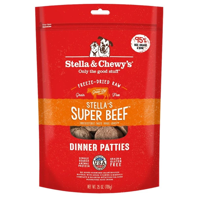 Stella & Chewy's - Freeze Dried Raw Dog Food Dinner Patties - High Protein & Grain Free - Stella's Super Beef Patties - 25 oz