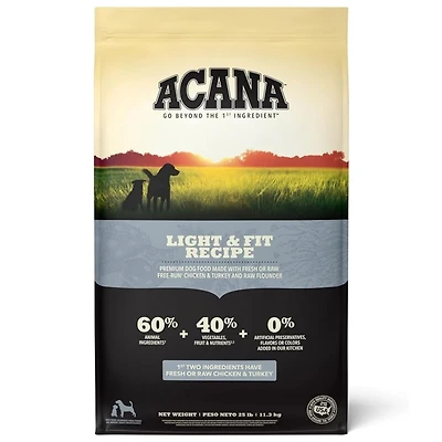 ACANA - High Protein Dry Dog Food - Grain Free Weight Management Support - Light & Fit Recipe - 25 lbs Bag