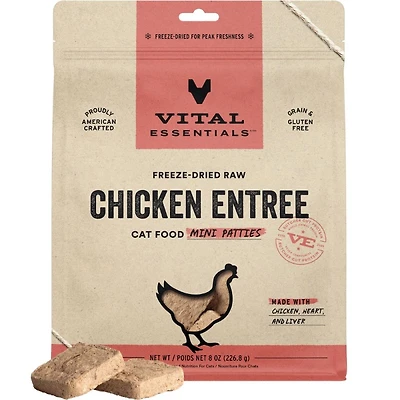Vital Essentials - Freeze Dried Raw Cat Food - High Protein,  Grain Free & Limited Ingredient Mini Patties - Chicken Entrée
