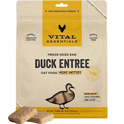 Vital Essentials - Freeze Dried Raw Cat Food - High Protein,  Grain Free & Limited Ingredient Mini Patties - Duck Entrée