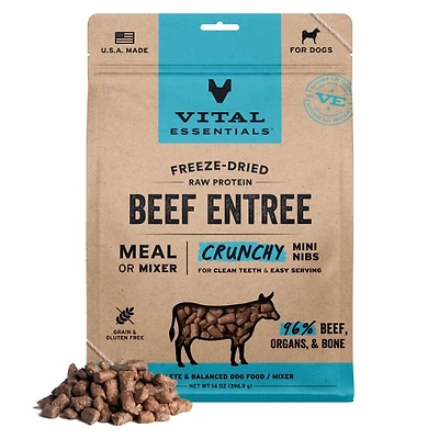 Vital Essentials - Freeze Dried Raw Dog Food - High Protein,  Grain Free & Limited Ingredient Crunchy Mini Nibs - Beef Entrée