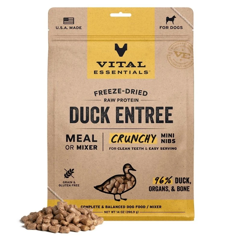 Vital Essentials - Freeze Dried Raw Dog Food - High Protein,  Grain Free & Limited Ingredient Crunchy Mini Nibs - Duck Entrée