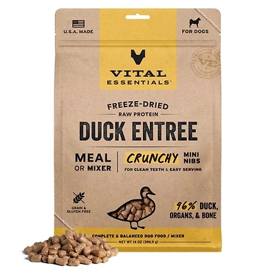 Vital Essentials - Freeze Dried Raw Dog Food - High Protein,  Grain Free & Limited Ingredient Crunchy Mini Nibs - Duck Entrée