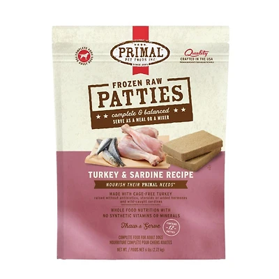 Primal - Frozen Dog Food Patties - Raw & Natural Nutrition - Turkey & Sardine Recipe