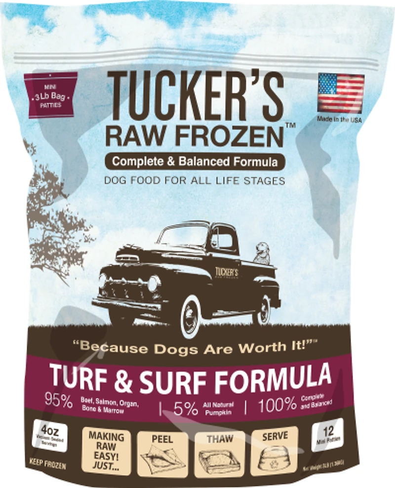 Tucker's - Raw Frozen Dog Food - Grain Free & High Protein Complete Diet - Turf & Surf Formula