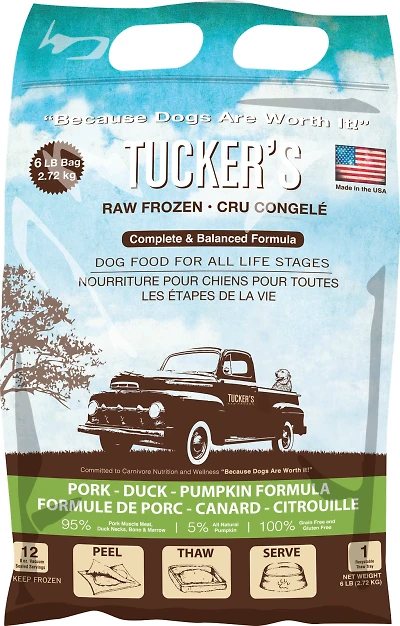 Tucker's - Raw Frozen Dog Food - Grain Free & High Protein Complete Diet - Pork,  Duck,  & Pumpkin Formula