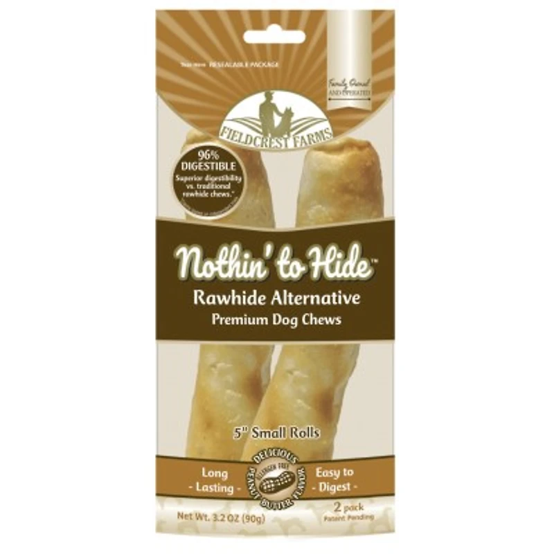 Nothin To Hide  - Rawhide Alternative Dog Chew - Digestible & Long Lasting Treat - Peanut Butter Roll - 2 Pack