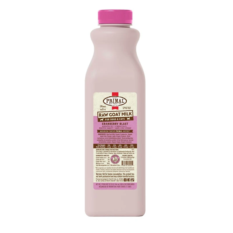 Primal - Raw Goat Milk for Dogs & Cats - Digestive Support & Hydration - Cranberry Blast Recipe