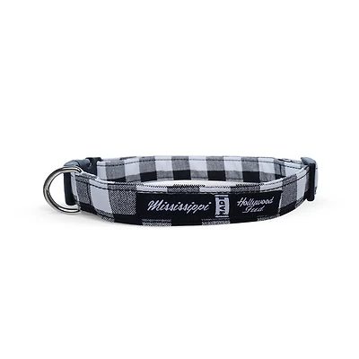 Adjustable Dog Collar - Soft Cotton & Durable Hardware - Black & White Buffalo Check