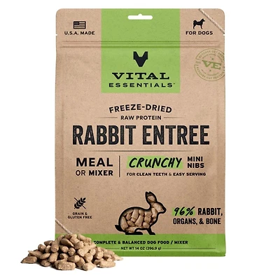Vital Essentials - Freeze Dried Raw Dog Food - High Protein,  Grain Free & Limited Ingredient Crunchy Mini Nibs - Rabbit Entrée