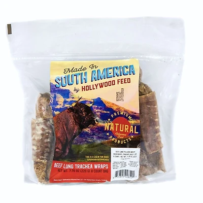 Made In South America - Premium Natural Dog Chew - Single Ingredient Beef Lung Trachea Wraps - 8 Pack