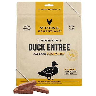 Vital Essentials - Frozen Raw Cat Food - High Protein,  Grain Free & Limited Ingredient Mini Patties - Duck Entrée