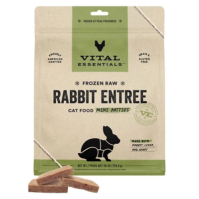 Vital Essentials - Frozen Raw Cat Food - High Protein,  Grain Free & Limited Ingredient Mini Patties - Rabbit Entrée