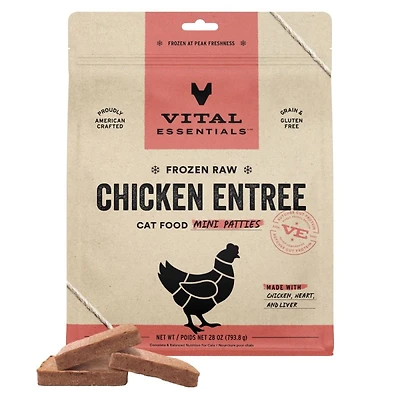 Vital Essentials - Frozen Raw Cat Food - High Protein,  Grain Free & Limited Ingredient Mini Patties - Chicken Entrée