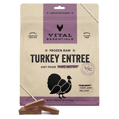 Vital Essentials - Frozen Raw Cat Food - High Protein,  Grain Free & Limited Ingredient Mini Patties - Turkey Entrée