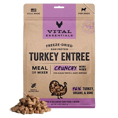 Vital Essentials - Freeze Dried Raw Dog Food - High Protein,  Grain Free & Limited Ingredient Crunchy Mini Nibs - Turkey Entrée