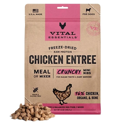 Vital Essentials - Freeze Dried Raw Dog Food - High Protein,  Grain Free & Limited Ingredient Crunchy Mini Nibs - Chicken Entrée