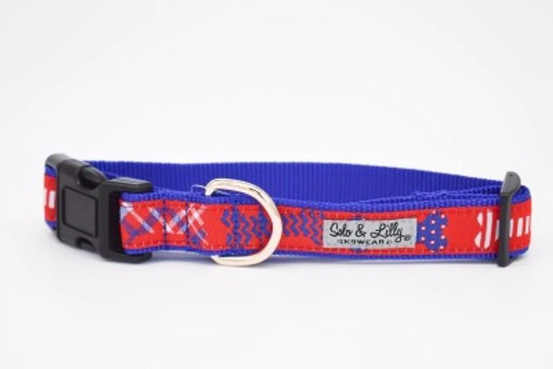 Solo & Lilly - Dog Collar - Red, White, & Blue Bones