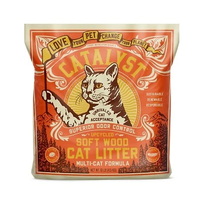 Catalyst - Lightweight Upcycled Soft Wood Cat Litter - Natural Odor Control & Low Dust Clumping Performance - Multi Cat