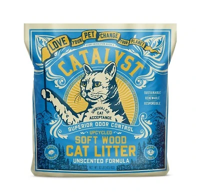 Catalyst - Lightweight Upcycled Soft Wood Cat Litter - Natural Odor Control & Low Dust Clumping Performance - Unscented