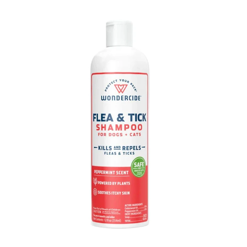 Wondercide - Flea & Tick Shampoo for Dogs + Cats - Plant Based with Cedarwood & Peppermint Oil