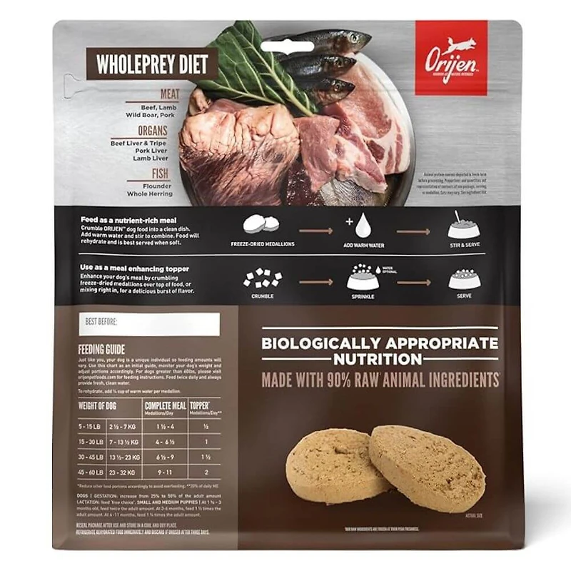 Orijen - Freeze Dried Medallions Dog Food - High Protein & Nutrient Rich Raw Animal Ingredients - Regional Red