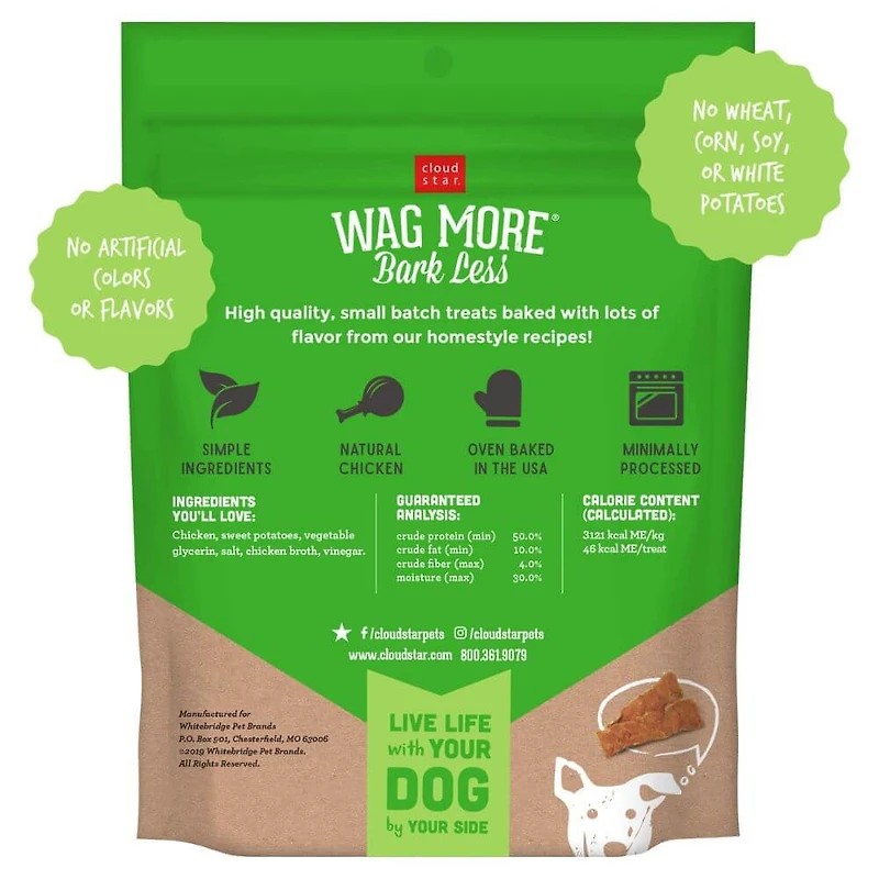 Cloud Star - Jerky Dog Treats - Wag More Bark Less Grain Free with Natural Chicken & Sweet Potato