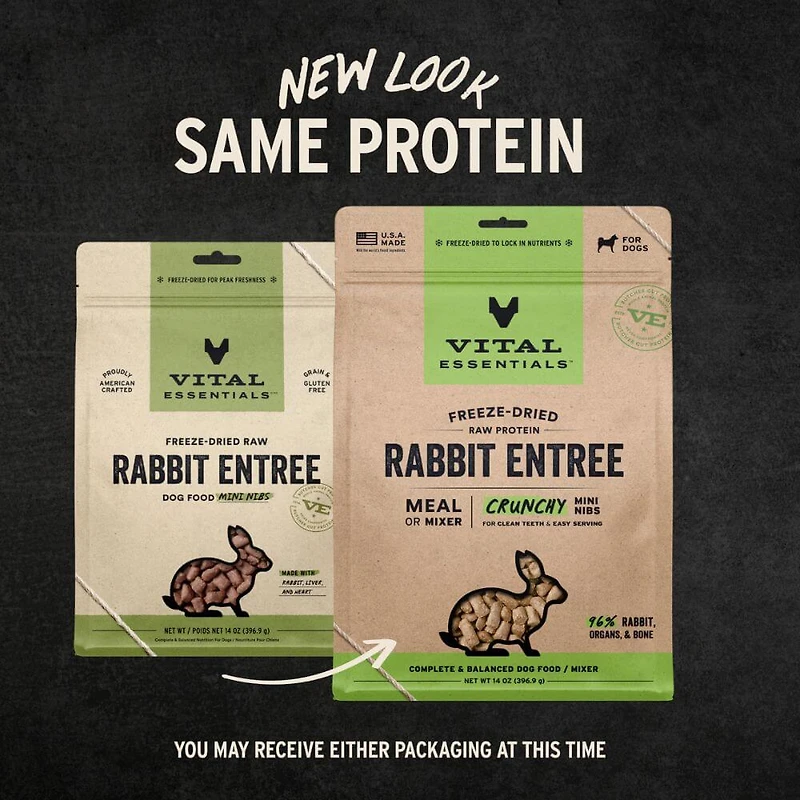 Vital Essentials - Freeze Dried Raw Dog Food - High Protein,  Grain Free & Limited Ingredient Crunchy Mini Nibs - Rabbit Entrée