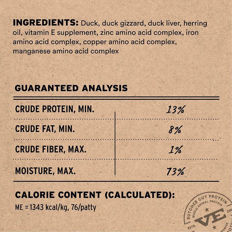 Vital Essentials - Frozen Raw Cat Food - High Protein,  Grain Free & Limited Ingredient Mini Patties - Duck Entrée