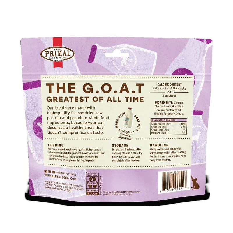 Primal - Freeze Dried Raw Cat Treat - All Natural with Probiotics - The G.O.A.T. Chicken & Goat Milk