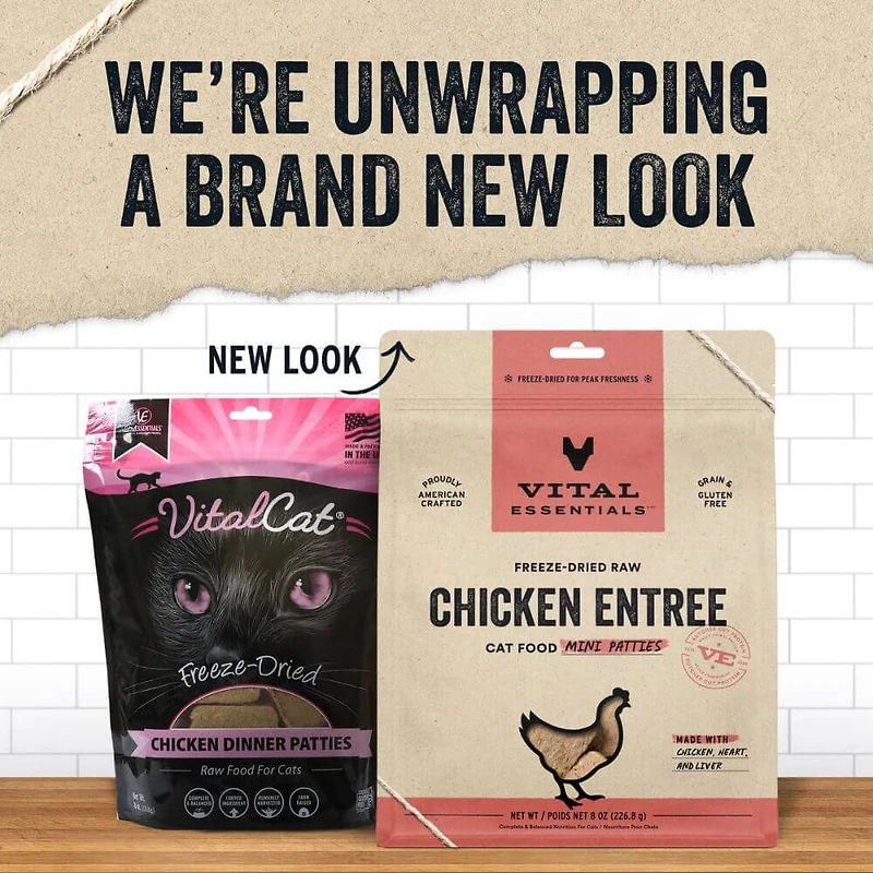 Vital Essentials - Freeze Dried Raw Cat Food - High Protein,  Grain Free & Limited Ingredient Mini Patties - Chicken Entrée