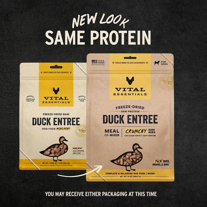 Vital Essentials - Freeze Dried Raw Dog Food - High Protein,  Grain Free & Limited Ingredient Crunchy Mini Nibs - Duck Entrée