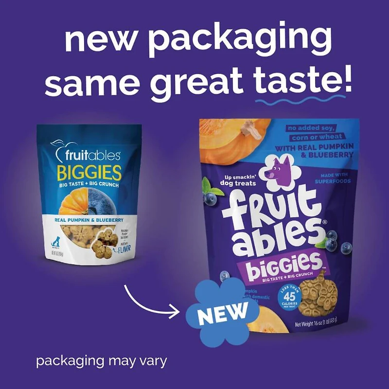 Fruitables - Biggies™ Dog Treat - Crunchy Bold Flavor & Natural Ingredients - Pumpkin & Blueberry