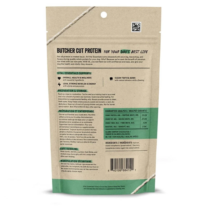 Vital Essentials - Freeze Dried Raw Dog Treats - High Protein,  Grain Free & Limited Ingredient - Salmon Bites