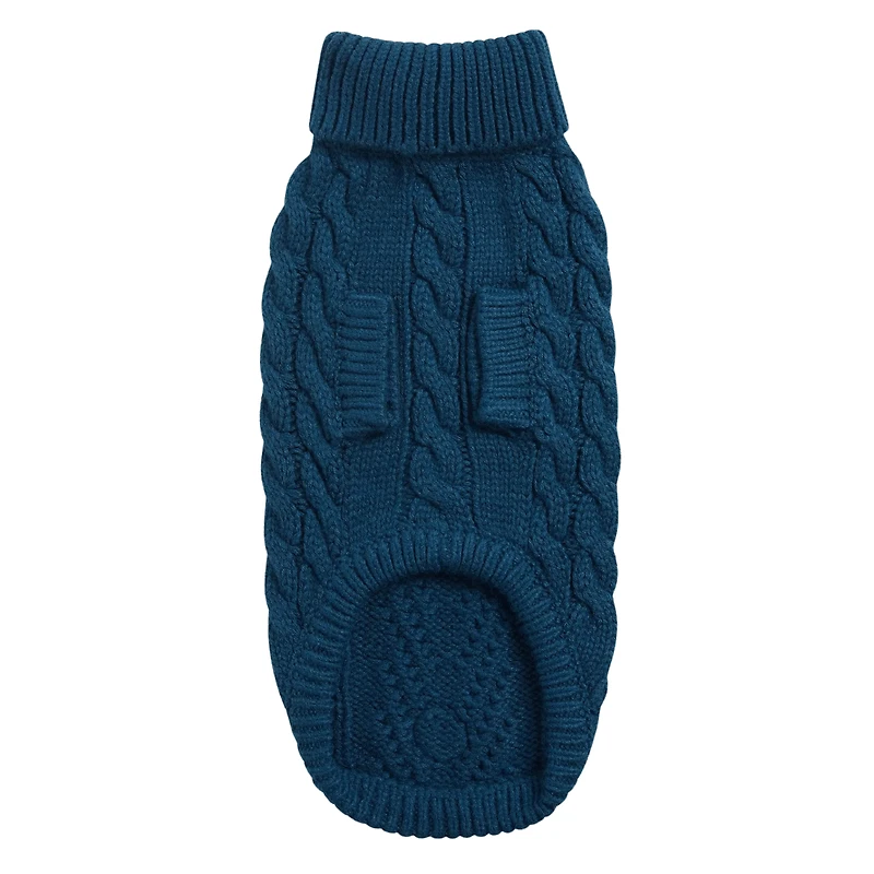 GF Pet - Chalet Dog Sweater - Chunky Cable Knit,  Cozy & Comfortable Turtleneck - Dark Teal