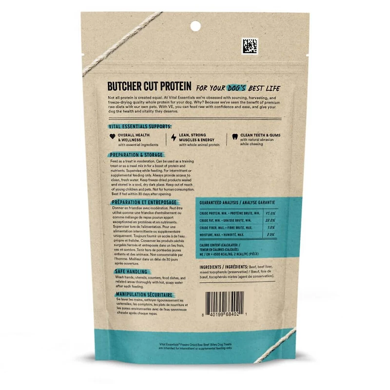Vital Essentials - Freeze Dried Raw Dog Treats - High Protein,  Grain Free & Limited Ingredient - Beef Bites