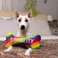 - Power Plush Dog Toy - Soft with Squeaker & Crinkle for Interactive Play - Pride Equality Bone