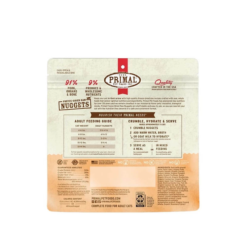 - Freeze Dried Cat Food Nuggets - Raw & Natural Nutrition - Pork Recipe