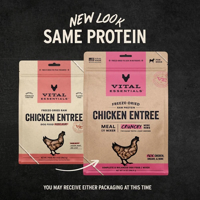 Vital Essentials - Freeze Dried Raw Dog Food - High Protein,  Grain Free & Limited Ingredient Crunchy Mini Nibs - Chicken Entrée